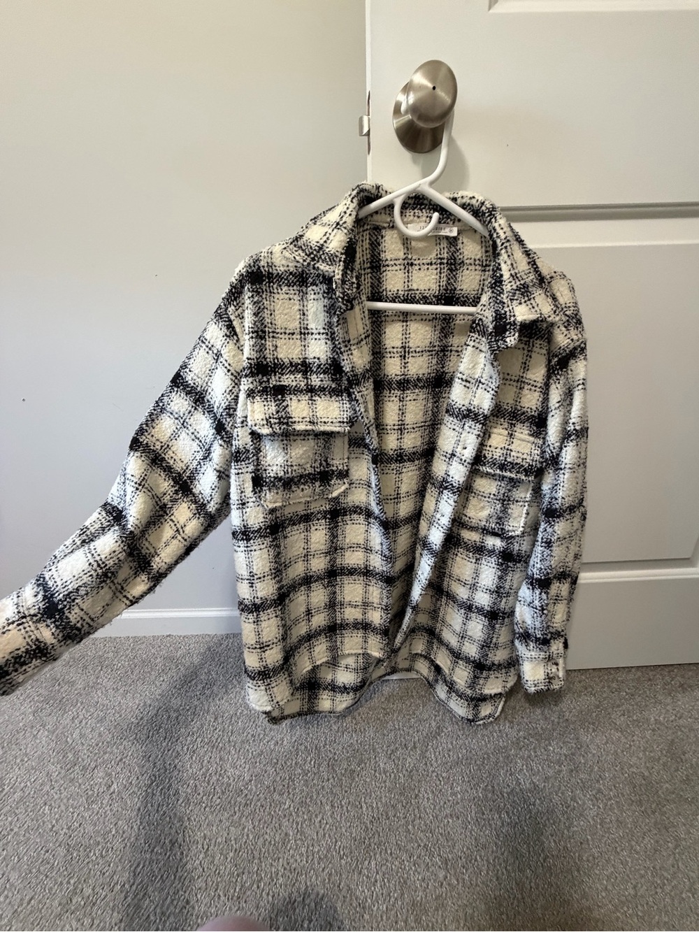 12th Tribe Black and Cream Plaid Lightweight Shacket
